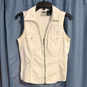 Harley-Davidson White Zip-Up Vest with Rhinestone Detailing Women’s Size Small